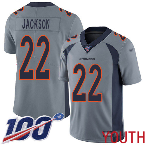 Youth Denver Broncos #22 Kareem Jackson Limited Silver Inverted Legend 100th Season Football NFL Jersey->youth nfl jersey->Youth Jersey